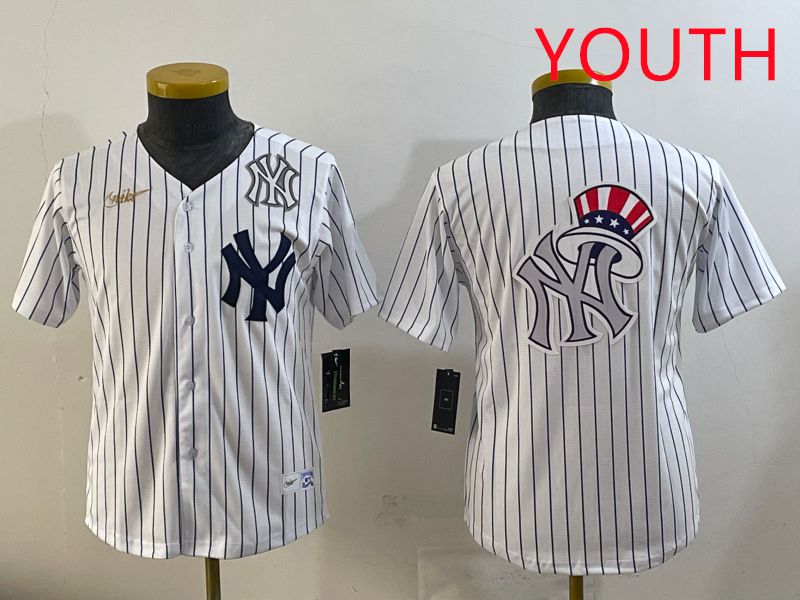 Youth 2025 New York Yankees Blank White Stripe Throwback Nike MLB Jersey style 13->youth mlb jersey->Youth Jersey